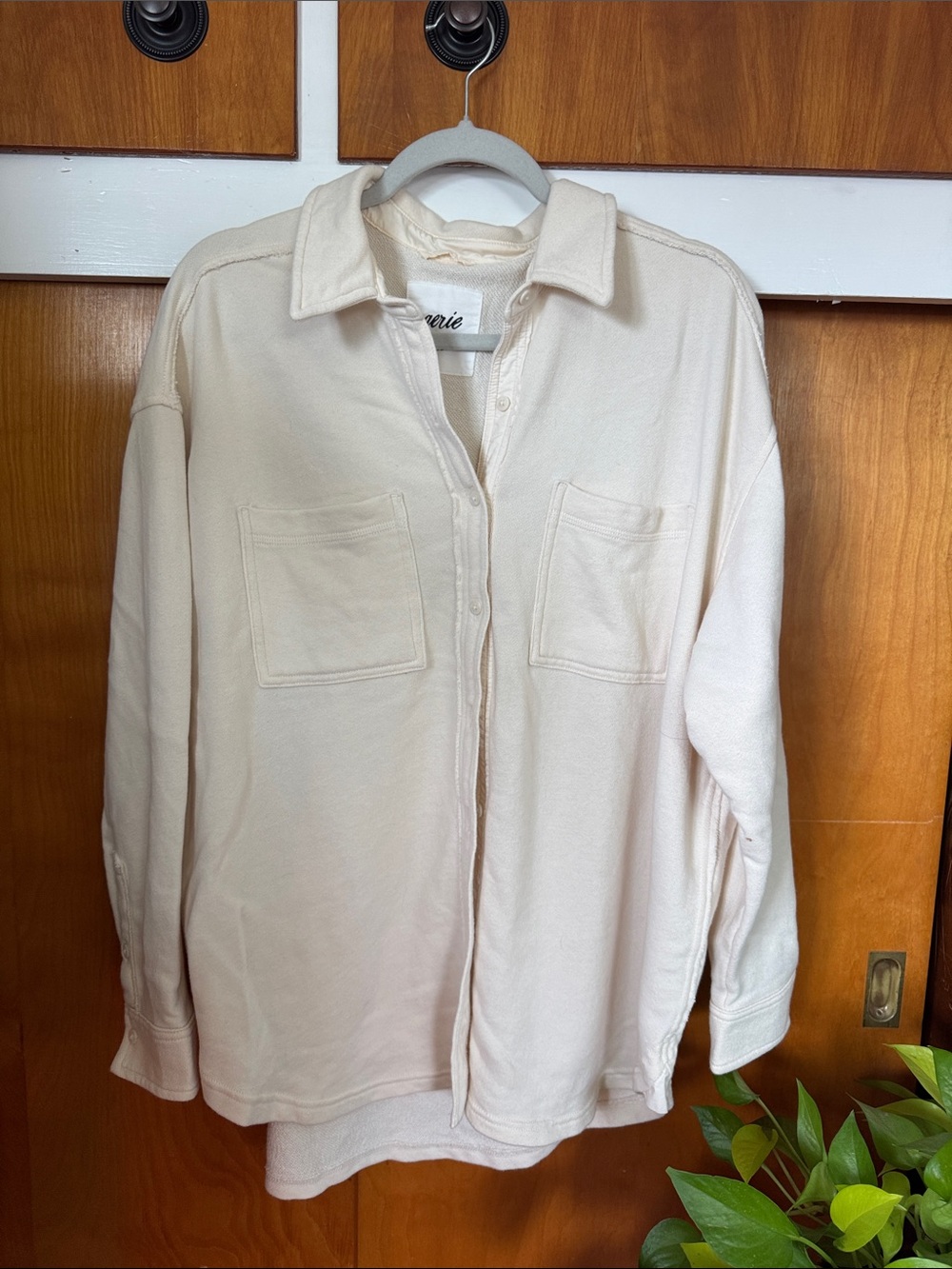Aerie Cream Button-Front Casual Shirt